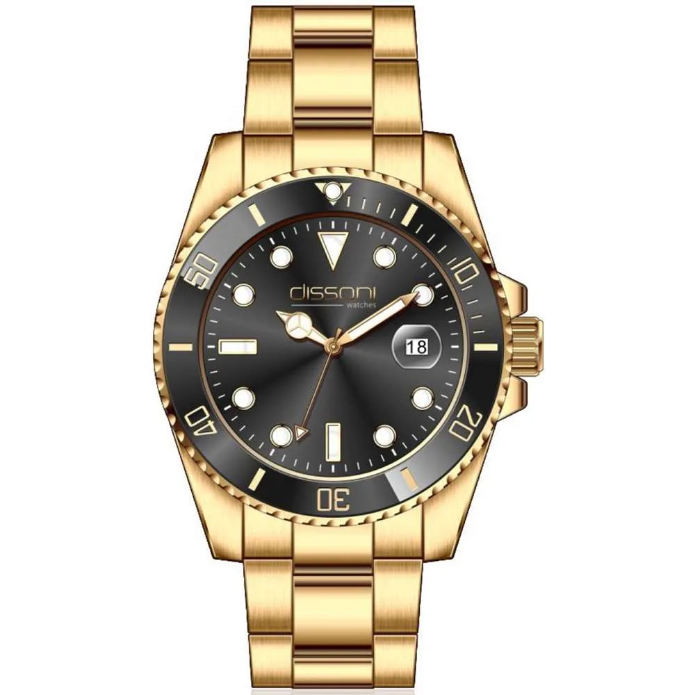 Dissoni divers date gold black dial