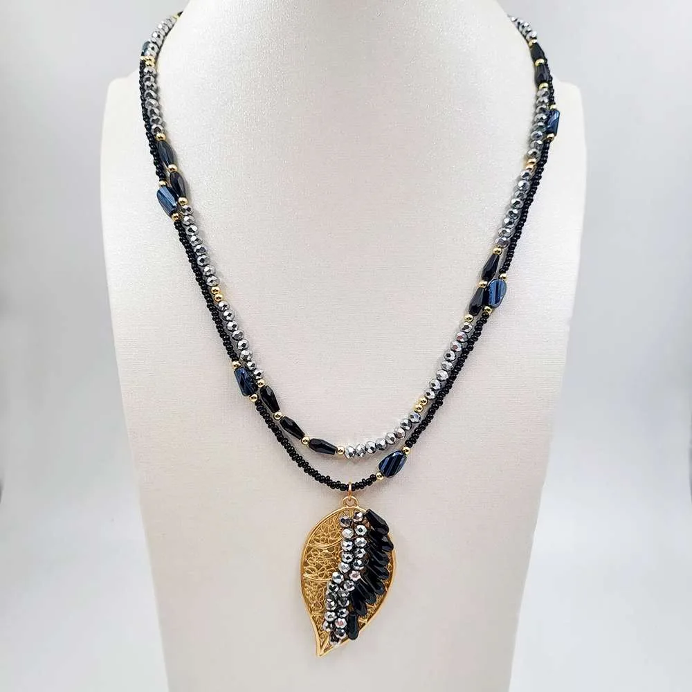 Boho black gold leaf