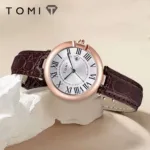 γυναικείο ρολόι 32μμ επίχρυσο elegant με καφέ κροκό λουράκι και λατινικές ενδειξεις 1