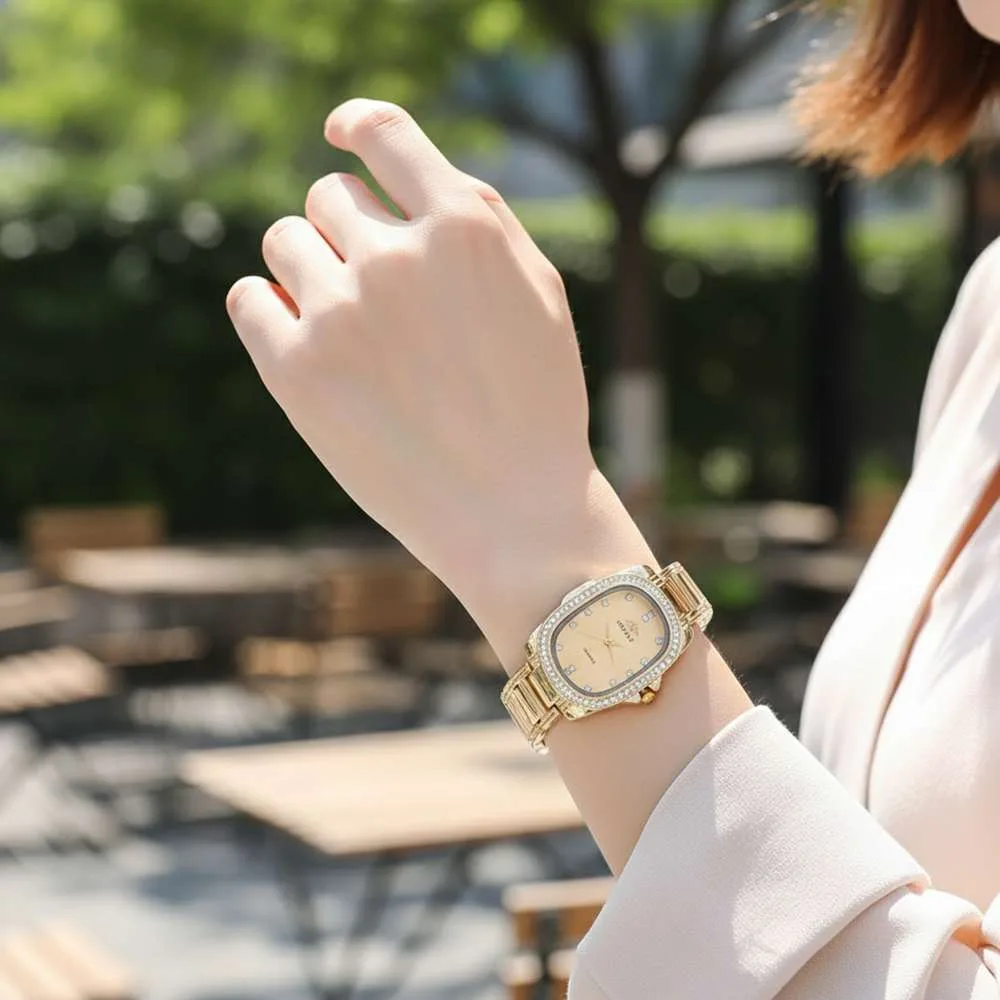 Γυναικείο ολόχρυσο ρολόϊ με χρυσο καντράν