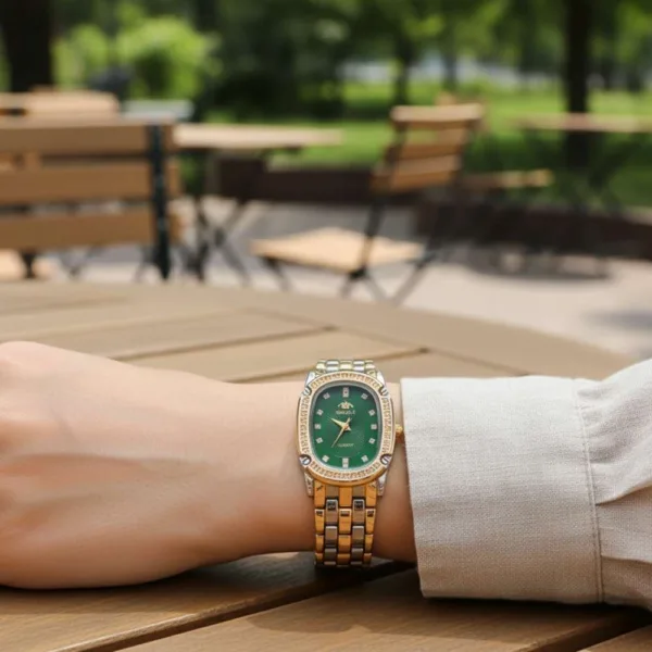 Γυναικείο χρυσο ατσάλι ρολόϊ με πράσινο καντράν