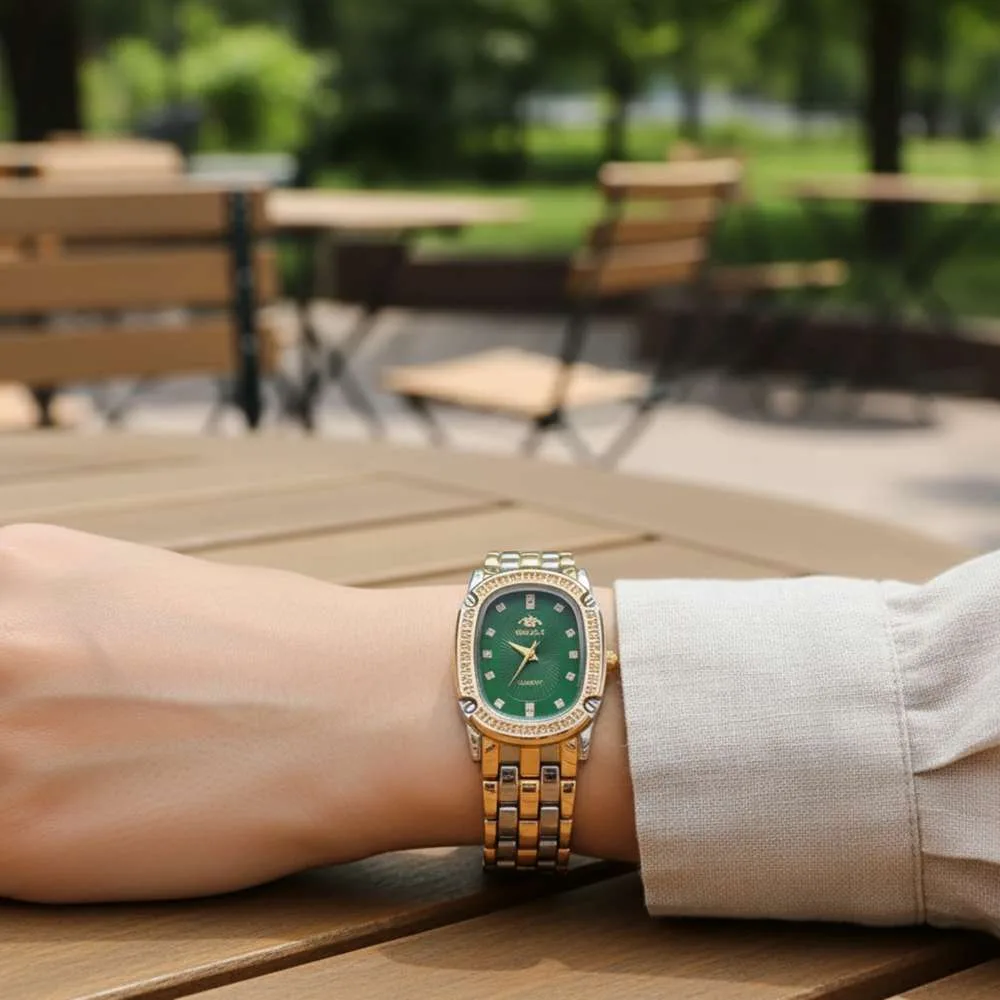 Γυναικείο χρυσο ατσάλι ρολόϊ με πράσινο καντράν