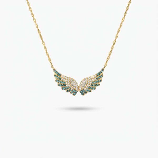 Angel wings φτερά αγγέλου γαλάζι σε χρυσό με ζιργκόν