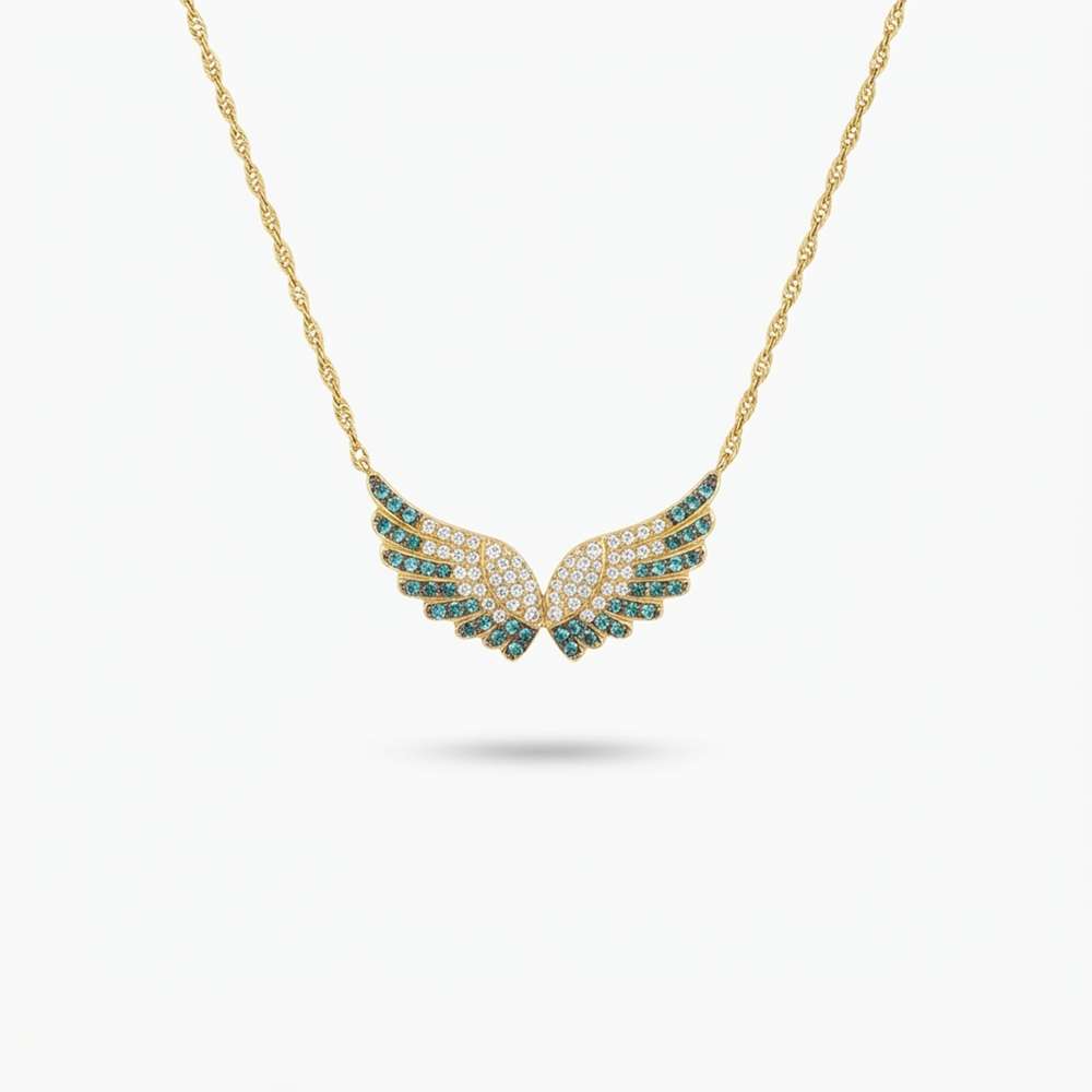 Angel wings φτερά αγγέλου γαλάζι σε χρυσό με ζιργκόν Angel wings φτερά αγγέλου γαλάζι σε χρυσό με ζιργκόν