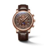 Ανδρικό ρολόϊ Moonphase celestial ροζ χρυσό καφέ καντράν και λουράκι κροκο